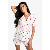 Ensemble À Imprimé Cœur Avec Chemise Et Short - Blanc Cassé - 44, Blanc Cassé