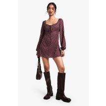 Robe Courte À Pois Et Pois - Marron - 40, Marron