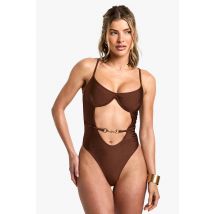 Maillot De Bain Une Pièce À Découpe - Marron - 36, Marron
