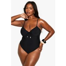 Grande Taille - Maillot De Bain Une Pièce Froncé - Noir - 52, Noir