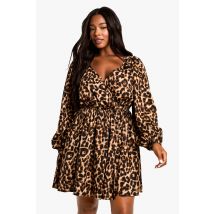 Grande Taille - Robe Babydoll Léopard - Marron - 44, Marron