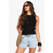 Gilet En Crochet Sans Manches - Noir - S, Noir
