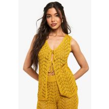 Gilet En Crochet Sans Manches - Marron Orangé - S, Marron Orangé