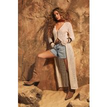 Cardigan Long En Crochet - Blanc Cassé - M, Blanc Cassé
