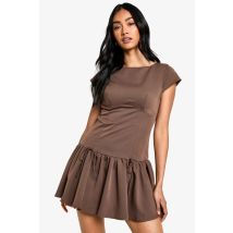 Robe Patineuse Tissée À Manches Capées - Marron Moka - 46, Marron Moka