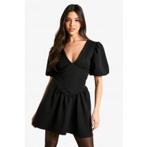 Robe Babydoll À Manches Bouffantes - Noir - 36, Noir