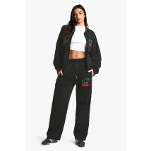 Ensemble De Survêtement Zippé À Imprimé Cerise - Noir - S, Noir