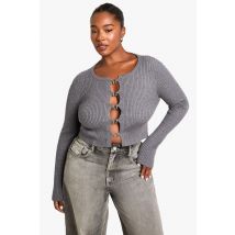 Grande Taille - Cardigan Côtelé À Crochet - Gris Anthracite - 44-46, Gris Anthracite