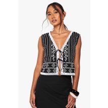Gilet Sans Manches À Broderie - Noir - 40, Noir