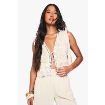 Gilet Sans Manches À Broderie - Beige - 42, Beige