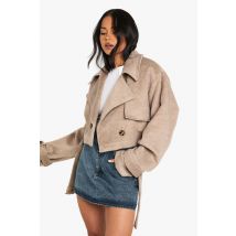Veste Biker Oversize À Ceinture - Gris Pierre - 36, Gris Pierre