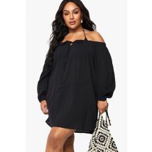 "Plus" Crinkle Cotton Beach Dress - Noir - 52, Noir