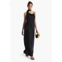 Robe Nuisette En Mousseline De Soie À Col Noué - Noir - 40, Noir