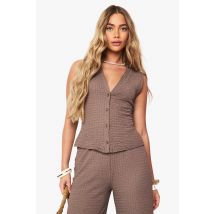 Top Boutonné Texturé Sans Manches - Marron Moka - 38, Marron Moka