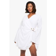 Grande Taille - Robe Portefeuille - Blanc - 44, Blanc