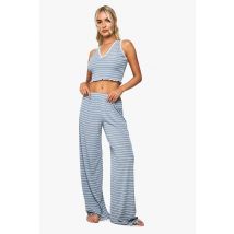 Ensemble De Pyjama À Bordures En Dentelle Avec Débardeur Rayé Et Pantalon De Pyjama Large - Bleu - 38, Bleu