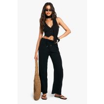 Pantalon Large Noué En Toile À Fromage - Noir - S/M, Noir