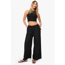 Woven Textured Wide Leg Trouser - Noir - M/L, Noir
