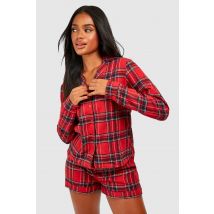 Top À Manches Longues Et Short De Pyjama À Carreaux - Rouge - 34, Rouge