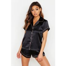 Pyjama Satiné Avec Chemise Et Short - Noir - 36, Noir
