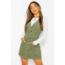 "Petite" - Robe Salopette Boutonnée À Col En V - Vert Kaki - 42, Vert Kaki