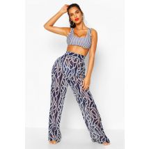 Pantalon De Plage Large À Imprimé Nautique - Bleu Marine - 40, Bleu Marine