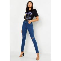 "Tall" - Jean Skinny Déchiré Basique À Taille Haute - Bleu Jean - 36, Bleu Jean