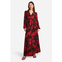 "Tall" - Robe Longue Boutonnée À Fleurs Et Décolleté Plongeant - Bleu Marine - 38, Bleu Marine