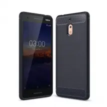 Cover-Discount - Nokia 2.1 2018 - Silikon Gummi Case Metall Carbon Look - Blau
