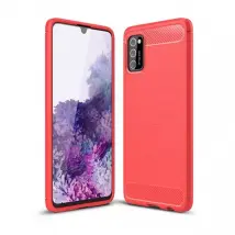 Cover-Discount - Galaxy A41 - Metall Carbon Look Gummi Hülle - Rot