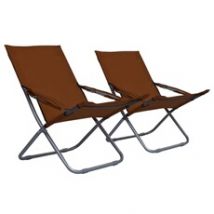 Chaises pliables de plage lot de 2 Tissu Marron47906