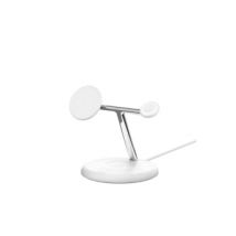 Station de recharge aimantee 3-en-1 (telephone, Apple Watch et AirPods), 15W, magnetique et compatible Qi2 adaptateur secteur et cable de 1,5m inclus, blanc.
