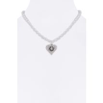 Perlencollier mit Herzanhänger und Edelweiß 000143 ~ weiß
