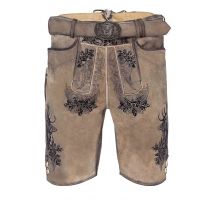 Lederhose kurz mit Gürtel hellbraun-schwarz Elvis 002420 ~ 48