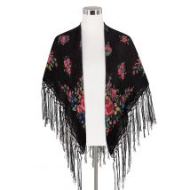 Trachtentuch mit Fransen und Rosenmuster ~ schwarz, rot