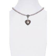 Perlencollier mit Swarovski-Herzanhänger 005695 ~ grau