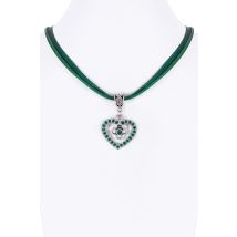 Collier verschiedenfarbig mit Herzanhänger und Satinband 005703 ~ dunkelgrün