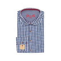 Trachtenhemd langarm blau weiß kariert slimfit 001815 ~ 36
