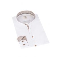 Trachtenhemd extralang weiß braun 007090 - slimfit ~ M