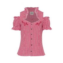 Trachtenbluse kurzarm rot kariert mit Carmenärmeln 005372 ~ 32