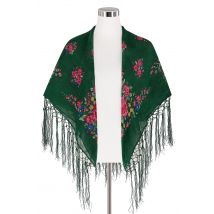 Trachtentuch mit Fransen und Rosenmuster ~ dunkelgrün, rot