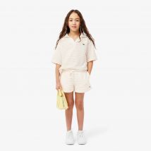 Lacoste - Shorty rayé en éponge - Couleur : Blanc / Beige