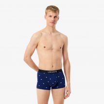 Lacoste - Lot de 3 boxers courts stretch imprimé - Couleur : Bleu Marine / Gris Chine / Rouge