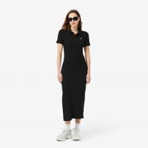 Lacoste - Robe polo longue coton côtelé - Couleur : Noir
