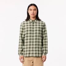 Lacoste - Chemise regular fit en flanelle coton en laine - Couleur : Vert Kaki / Blanc
