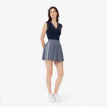 Lacoste - Jupe plissée jacquard monogramme - Couleur : Bleu Marine / Blanc