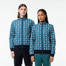 Lacoste - Sweatshirt zippé motif Robert George en jacquard - Couleur : Blanc / Bleu / Vert
