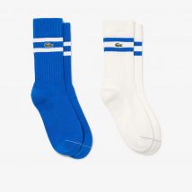 Lacoste - Chaussettes coton côtelé - Couleur : Bleu / Blanc