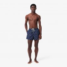 Lacoste - Short de bain court imprimé crocodile - Couleur : Bleu Marine / Blanc