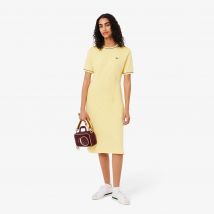 Lacoste - Robe t-shirt jersey à liserés - Couleur : Jaune / Blanc / Bleu Marine